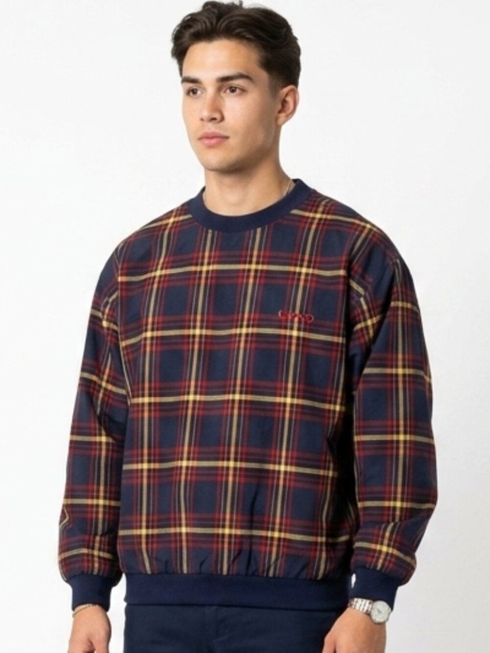 VINTAGE 90s Izod Blue Plaid Preppy Pullover Windbreaker Medium